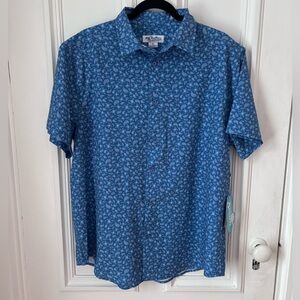 Men’s NWT Mr Swim Serious Fun Paisley Turtle Dusty Blue Short Sleeve Shirt Large